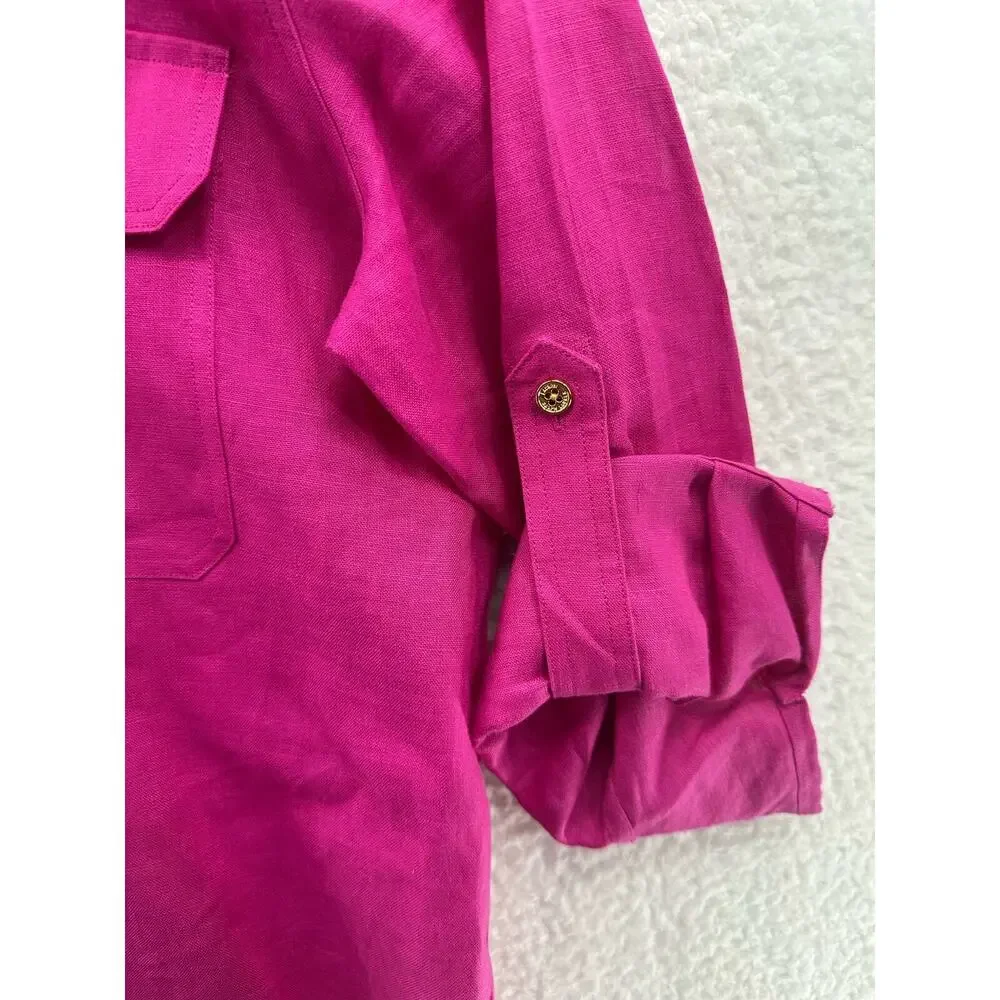 Lauren Ralph Lauren Exclusive Linen Women's Top - Size S Fuchsia Pre-Owned - Picture 7 of 8